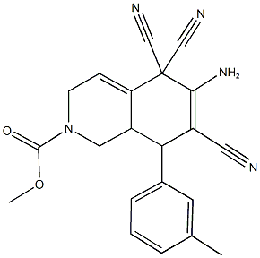 methyl 6-amino-5,5,7-tricyano-8-(3-methylphenyl)-3,5,8,8a-tetrahydro-2(1H)-isoquinolinecarboxylate Struktur