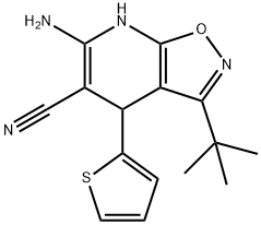 6-amino-3-tert-butyl-4-(2-thienyl)-4,7-dihydroisoxazolo[5,4-b]pyridine-5-carbonitrile Struktur