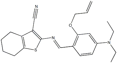 2-{[2-(allyloxy)-4-(diethylamino)benzylidene]amino}-4,5,6,7-tetrahydro-1-benzothiophene-3-carbonitrile Struktur