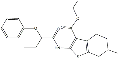 ethyl 6-methyl-2-[(2-phenoxybutanoyl)amino]-4,5,6,7-tetrahydro-1-benzothiophene-3-carboxylate Struktur