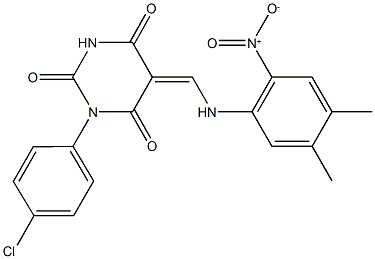 1-(4-chlorophenyl)-5-({2-nitro-4,5-dimethylanilino}methylene)-2,4,6(1H,3H,5H)-pyrimidinetrione Struktur