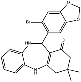 11-(6-bromo-1,3-benzodioxol-5-yl)-3,3-dimethyl-2,3,4,5,10,11-hexahydro-1H-dibenzo[b,e][1,4]diazepin-1-one Struktur