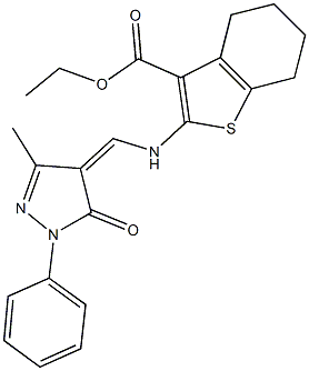 ethyl 2-{[(3-methyl-5-oxo-1-phenyl-1,5-dihydro-4H-pyrazol-4-ylidene)methyl]amino}-4,5,6,7-tetrahydro-1-benzothiophene-3-carboxylate Struktur