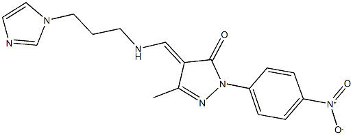 2-{4-nitrophenyl}-4-({[3-(1H-imidazol-1-yl)propyl]amino}methylene)-5-methyl-2,4-dihydro-3H-pyrazol-3-one Struktur