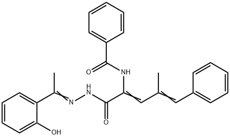 N-[1-({2-[1-(2-hydroxyphenyl)ethylidene]hydrazino}carbonyl)-3-methyl-4-phenyl-1,3-butadienyl]benzamide Struktur