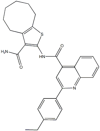 N-[3-(aminocarbonyl)-4,5,6,7,8,9-hexahydrocycloocta[b]thien-2-yl]-2-(4-ethylphenyl)-4-quinolinecarboxamide Struktur