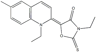 3-ethyl-5-(1-ethyl-6-methyl-2(1H)-quinolinylidene)-2-thioxo-1,3-oxazolidin-4-one Struktur