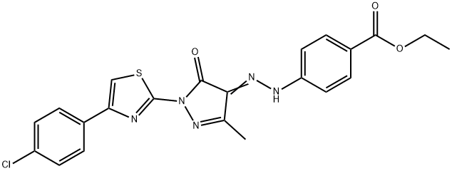 ethyl 4-(2-{1-[4-(4-chlorophenyl)-1,3-thiazol-2-yl]-3-methyl-5-oxo-1,5-dihydro-4H-pyrazol-4-ylidene}hydrazino)benzoate Struktur