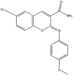 6-chloro-2-[(4-methoxyphenyl)imino]-2H-chromene-3-carboxamide Struktur