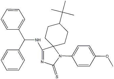 4-(benzhydrylamino)-8-tert-butyl-1-(4-methoxyphenyl)-1,3-diazaspiro[4.5]dec-3-ene-2-thione Struktur