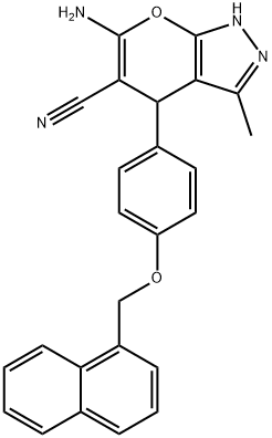 6-amino-3-methyl-4-[4-(1-naphthylmethoxy)phenyl]-1,4-dihydropyrano[2,3-c]pyrazole-5-carbonitrile Struktur