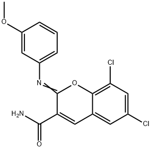 6,8-dichloro-2-[(3-methoxyphenyl)imino]-2H-chromene-3-carboxamide Struktur