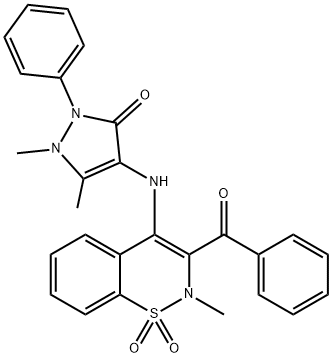 4-[(3-benzoyl-2-methyl-1,1-dioxido-2H-1,2-benzothiazin-4-yl)amino]-1,5-dimethyl-2-phenyl-1,2-dihydro-3H-pyrazol-3-one Struktur