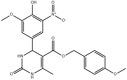 4-methoxybenzyl 4-{4-hydroxy-3-nitro-5-methoxyphenyl}-6-methyl-2-oxo-1,2,3,4-tetrahydro-5-pyrimidinecarboxylate Struktur