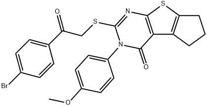 2-{[2-(4-bromophenyl)-2-oxoethyl]sulfanyl}-3-(4-methoxyphenyl)-3,5,6,7-tetrahydro-4H-cyclopenta[4,5]thieno[2,3-d]pyrimidin-4-one Struktur