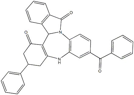 11-benzoyl-7-phenyl-4b,7,8,9-tetrahydro-6H-dibenzo[2,3:5,6][1,4]diazepino[7,1-a]isoindole-5,15-dione Struktur