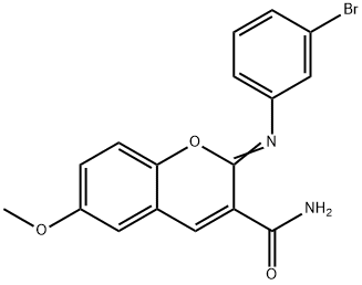 2-[(3-bromophenyl)imino]-6-methoxy-2H-chromene-3-carboxamide Struktur