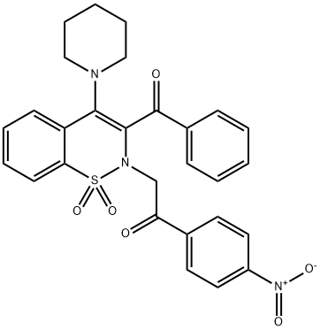 2-[3-benzoyl-1,1-dioxido-4-(1-piperidinyl)-2H-1,2-benzothiazin-2-yl]-1-{4-nitrophenyl}ethanone Struktur