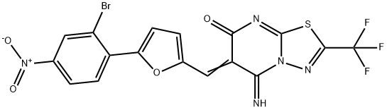 6-[(5-{2-bromo-4-nitrophenyl}-2-furyl)methylene]-5-imino-2-(trifluoromethyl)-5,6-dihydro-7H-[1,3,4]thiadiazolo[3,2-a]pyrimidin-7-one Struktur