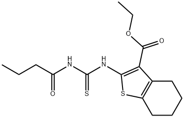 ethyl 2-{[(butyrylamino)carbothioyl]amino}-4,5,6,7-tetrahydro-1-benzothiophene-3-carboxylate Struktur