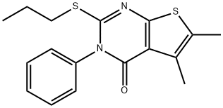 5,6-dimethyl-3-phenyl-2-(propylsulfanyl)thieno[2,3-d]pyrimidin-4(3H)-one Struktur