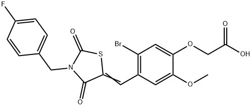 (5-bromo-4-{[3-(4-fluorobenzyl)-2,4-dioxo-1,3-thiazolidin-5-ylidene]methyl}-2-methoxyphenoxy)acetic acid Struktur