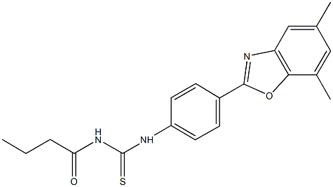 N-butyryl-N'-[4-(5,7-dimethyl-1,3-benzoxazol-2-yl)phenyl]thiourea Struktur