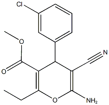 methyl 6-amino-4-(3-chlorophenyl)-5-cyano-2-ethyl-4H-pyran-3-carboxylate Struktur