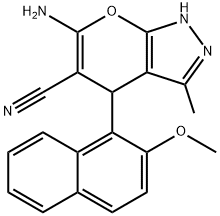 6-amino-4-(2-methoxy-1-naphthyl)-3-methyl-1,4-dihydropyrano[2,3-c]pyrazole-5-carbonitrile Struktur