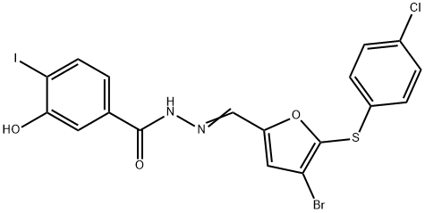 N'-({4-bromo-5-[(4-chlorophenyl)sulfanyl]-2-furyl}methylene)-3-hydroxy-4-iodobenzohydrazide Struktur