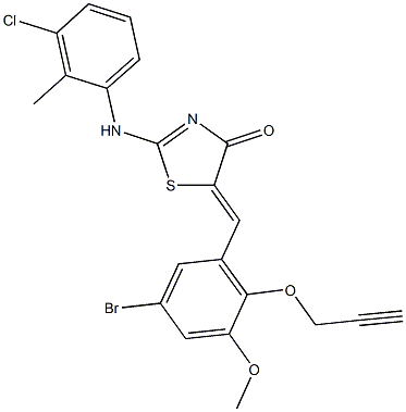 5-[5-bromo-3-methoxy-2-(2-propynyloxy)benzylidene]-2-(3-chloro-2-methylanilino)-1,3-thiazol-4(5H)-one Struktur