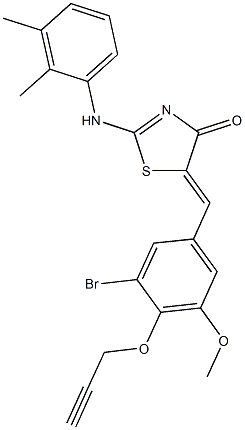 5-[3-bromo-5-methoxy-4-(2-propynyloxy)benzylidene]-2-(2,3-dimethylanilino)-1,3-thiazol-4(5H)-one Struktur