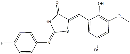 5-(5-bromo-2-hydroxy-3-methoxybenzylidene)-2-[(4-fluorophenyl)imino]-1,3-thiazolidin-4-one Struktur