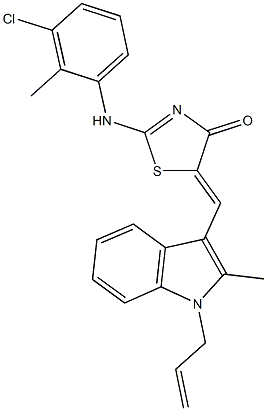 5-[(1-allyl-2-methyl-1H-indol-3-yl)methylene]-2-(3-chloro-2-methylanilino)-1,3-thiazol-4(5H)-one Struktur