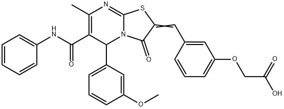 {3-[(6-(anilinocarbonyl)-5-(3-methoxyphenyl)-7-methyl-3-oxo-5H-[1,3]thiazolo[3,2-a]pyrimidin-2(3H)-ylidene)methyl]phenoxy}acetic acid Struktur