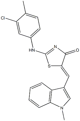 2-(3-chloro-4-methylanilino)-5-[(1-methyl-1H-indol-3-yl)methylene]-1,3-thiazol-4(5H)-one Struktur