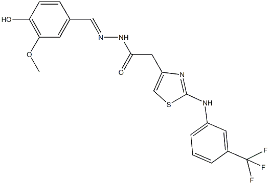 N'-(4-hydroxy-3-methoxybenzylidene)-2-{2-[3-(trifluoromethyl)anilino]-1,3-thiazol-4-yl}acetohydrazide Struktur