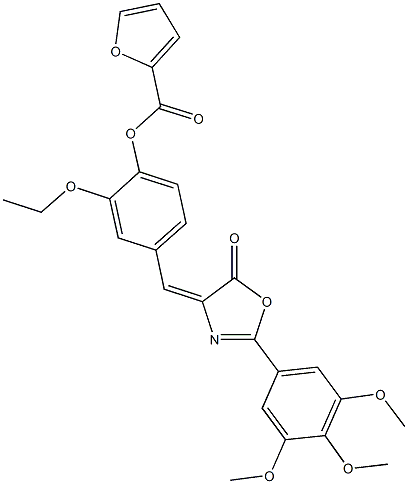 2-ethoxy-4-[(5-oxo-2-(3,4,5-trimethoxyphenyl)-1,3-oxazol-4(5H)-ylidene)methyl]phenyl 2-furoate Struktur