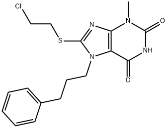 8-[(2-chloroethyl)sulfanyl]-3-methyl-7-(3-phenylpropyl)-3,7-dihydro-1H-purine-2,6-dione Struktur