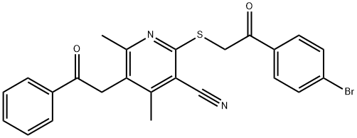 2-{[2-(4-bromophenyl)-2-oxoethyl]sulfanyl}-4,6-dimethyl-5-(2-oxo-2-phenylethyl)nicotinonitrile Struktur