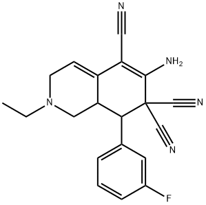 6-amino-2-ethyl-8-(3-fluorophenyl)-2,3,8,8a-tetrahydro-5,7,7(1H)-isoquinolinetricarbonitrile Struktur