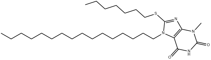 8-(heptylsulfanyl)-7-hexadecyl-3-methyl-3,7-dihydro-1H-purine-2,6-dione Struktur