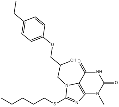 7-{3-[(4-ethylphenyl)oxy]-2-hydroxypropyl}-3-methyl-8-(pentylsulfanyl)-3,7-dihydro-1H-purine-2,6-dione Struktur