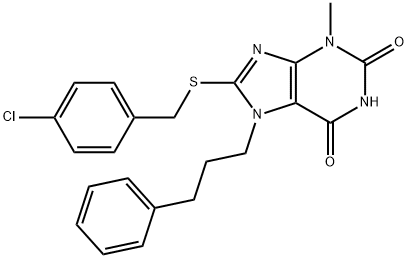 8-[(4-chlorobenzyl)sulfanyl]-3-methyl-7-(3-phenylpropyl)-3,7-dihydro-1H-purine-2,6-dione Struktur