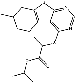 isopropyl 2-[(7-methyl-5,6,7,8-tetrahydro[1]benzothieno[2,3-d]pyrimidin-4-yl)sulfanyl]propanoate Struktur