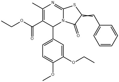 ethyl 2-benzylidene-5-(3-ethoxy-4-methoxyphenyl)-7-methyl-3-oxo-2,3-dihydro-5H-[1,3]thiazolo[3,2-a]pyrimidine-6-carboxylate Struktur