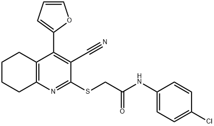 N-(4-chlorophenyl)-2-{[3-cyano-4-(2-furyl)-5,6,7,8-tetrahydro-2-quinolinyl]sulfanyl}acetamide Struktur