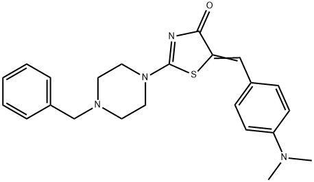 2-(4-benzyl-1-piperazinyl)-5-[4-(dimethylamino)benzylidene]-1,3-thiazol-4(5H)-one Struktur