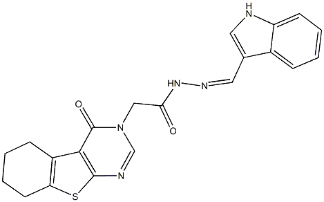 N'-(1H-indol-3-ylmethylene)-2-(4-oxo-5,6,7,8-tetrahydro[1]benzothieno[2,3-d]pyrimidin-3(4H)-yl)acetohydrazide Struktur