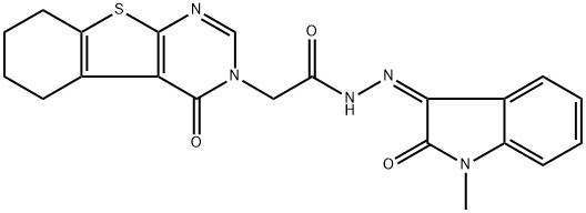 N'-(1-methyl-2-oxo-1,2-dihydro-3H-indol-3-ylidene)-2-(4-oxo-5,6,7,8-tetrahydro[1]benzothieno[2,3-d]pyrimidin-3(4H)-yl)acetohydrazide Struktur